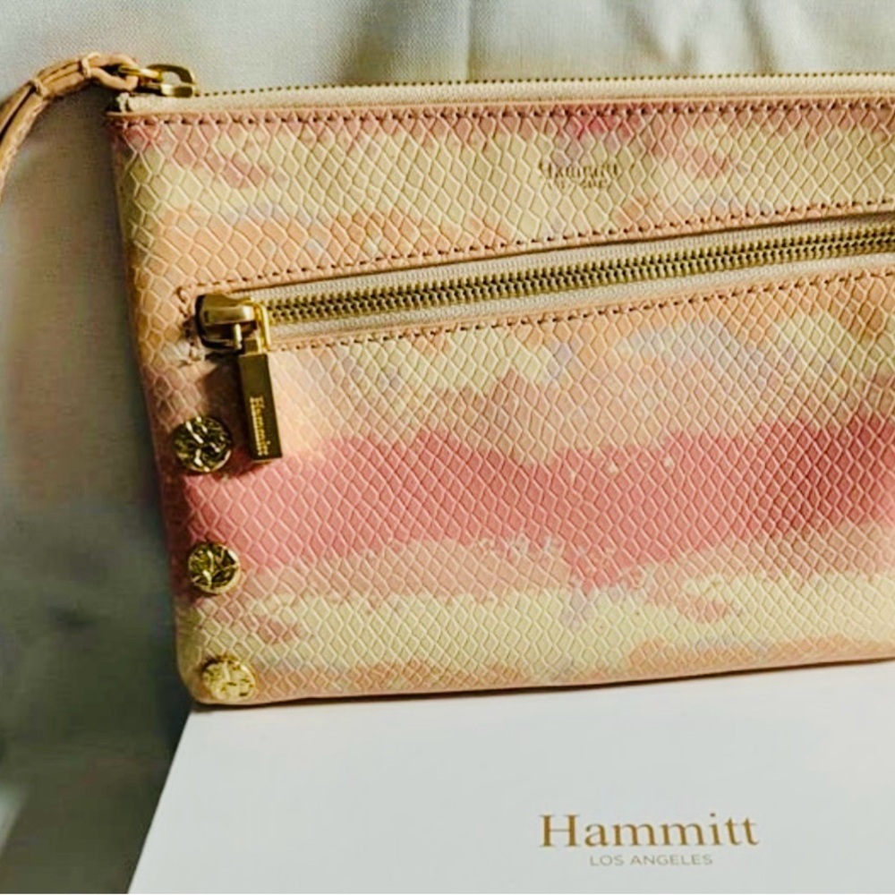 Hammitt Nash Pink/Sunset Wristlet Crossbody Clutch with Gold Zipper Detail